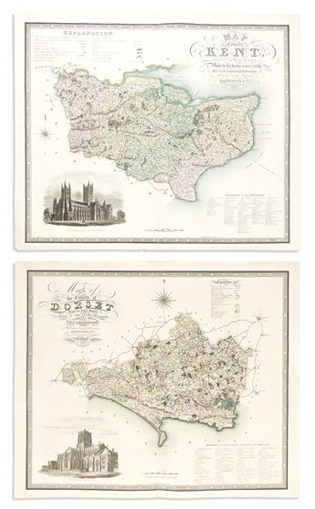 (ENGLAND -- COUNTY MAPS.) Christopher and James Greenwood. Group of 4 double-page engraved decorative county maps.